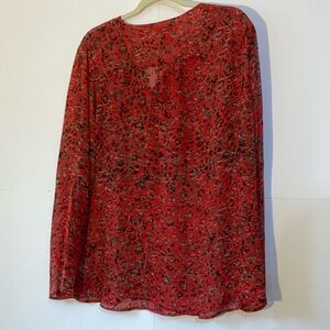 Multiples Black and Red Leopard Print Sheer Blouse